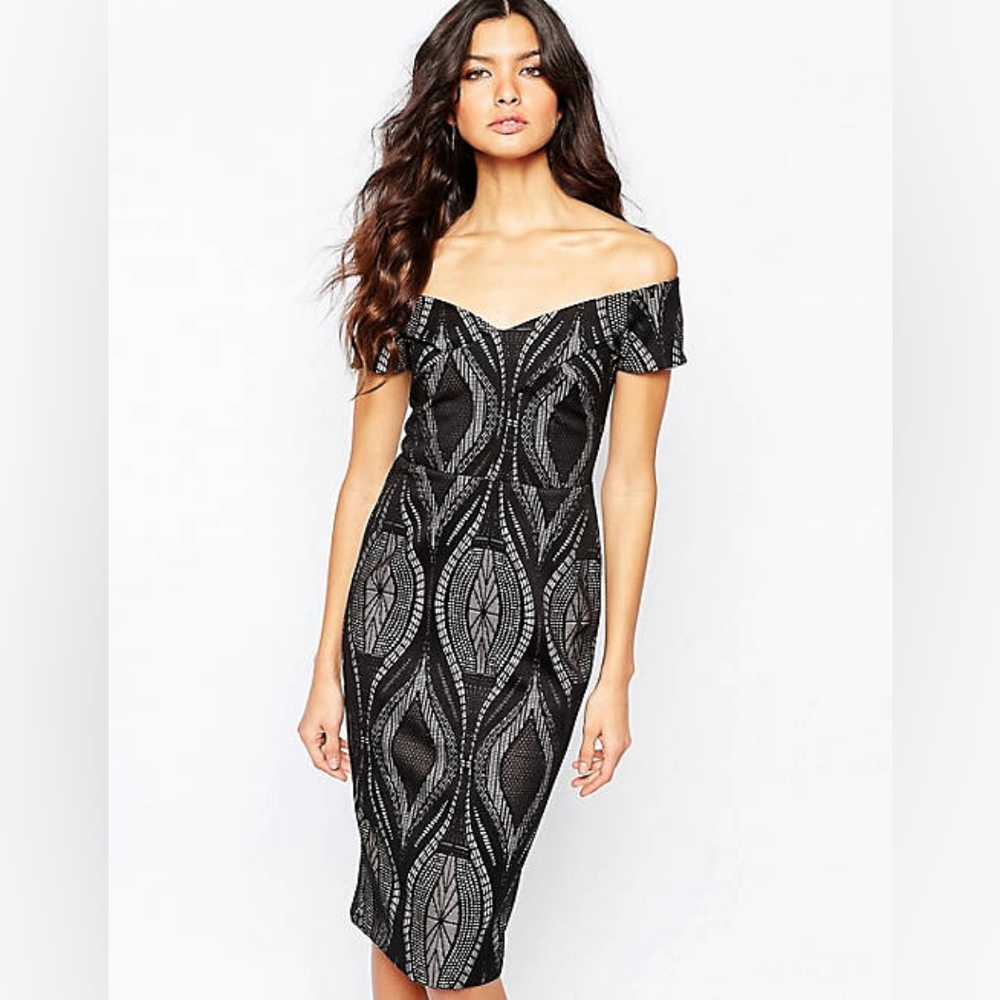 River Island Bardot Lace Midi Dress